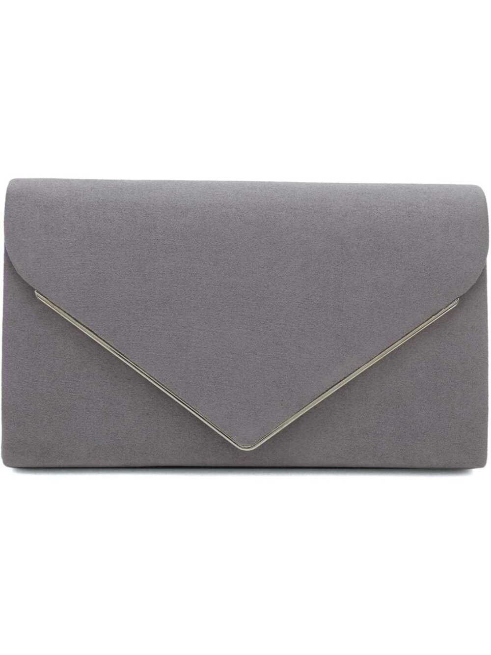 👜 Women's Grey Faux Suede Clutch Bag Elegant Metal Binding Evening Purse